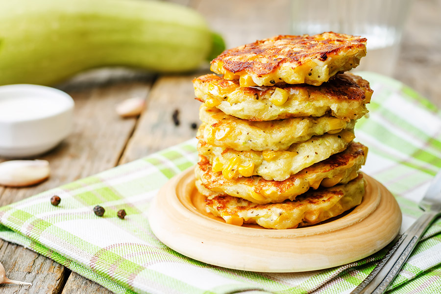 Healthy recipe zucchini and corn pancakes